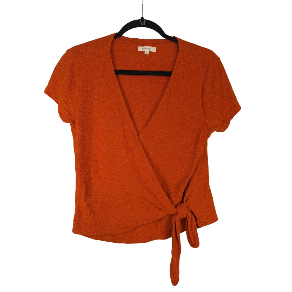 Madewell Women Rust Orange Cotton Gauze Side Tie Wrap Top Size M Short Sleeve